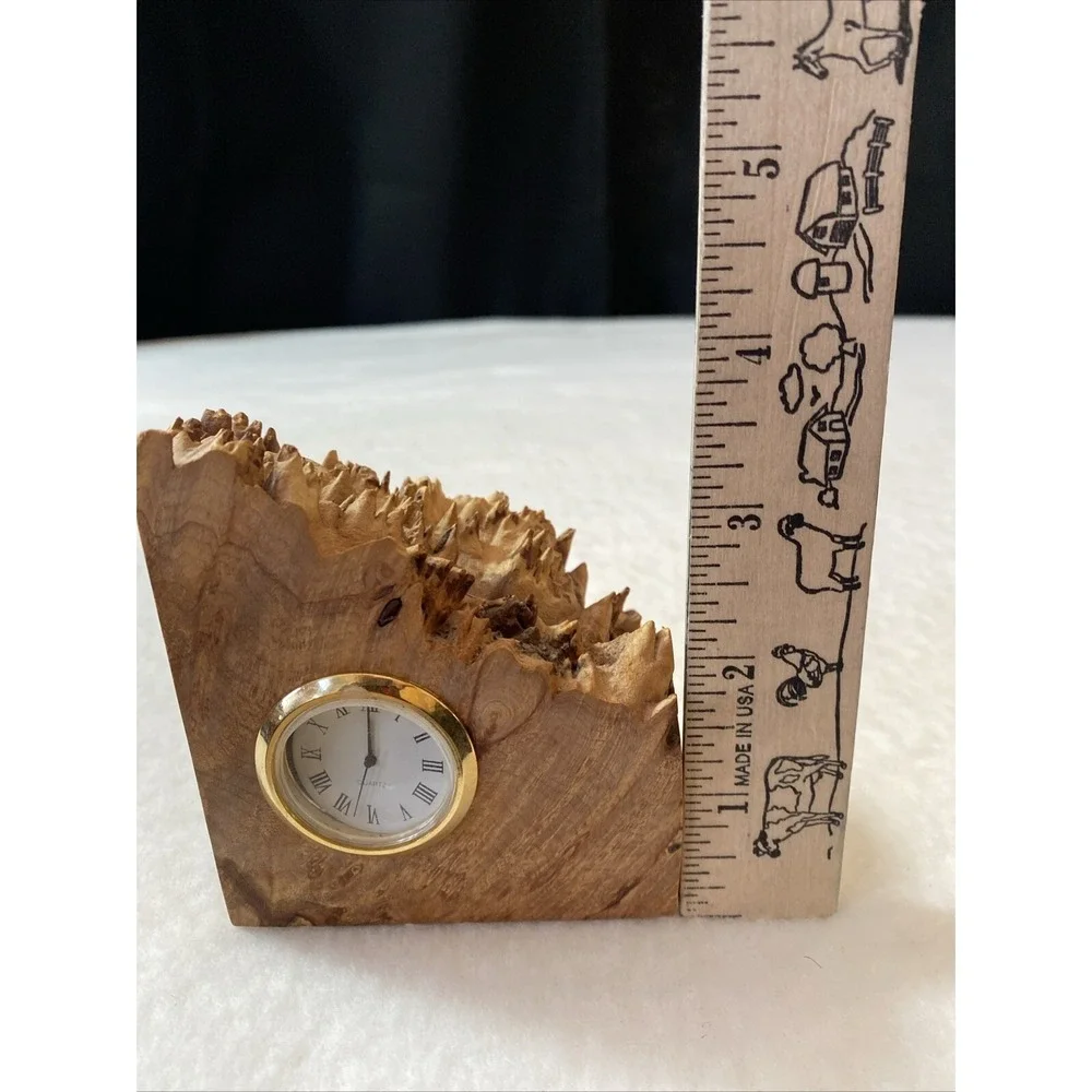 Charles Elkan Burl Wood Rough Edge Book‎ End Analog Clock MCM Not Working